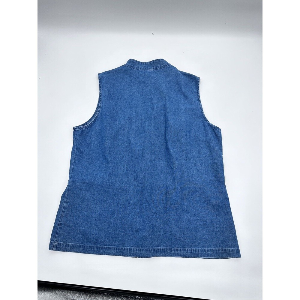 Country Stone Womens Plus Denim Vest XL Embroidered Flowers Relaxed Zipper - Picture 5 of 6